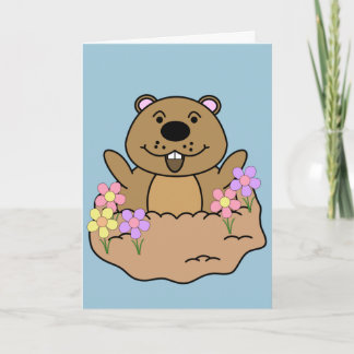 Tarjeta Ilustracion Groundhog con las flores