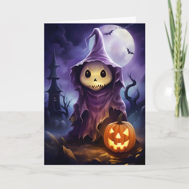 Tarjeta Ilustracion Halloween Ghost Jack-o'-lantern (Anverso)