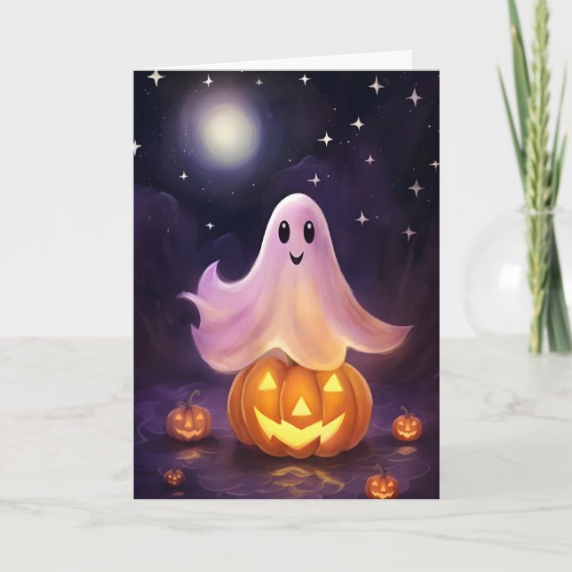 Tarjeta Ilustracion Halloween Ghost Jack-o'-lantern (Anverso)