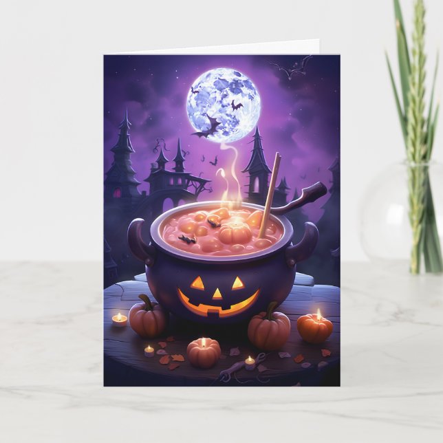 Tarjeta Ilustracion Halloween Luna Llena de Cauldron (Anverso)