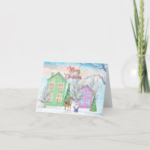 Tarjeta Ilustración invernal de acuarela de Feliz Navidad