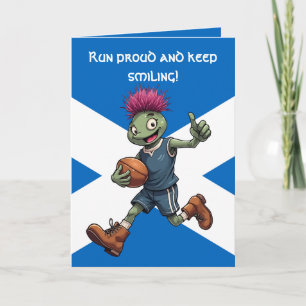 Tarjeta Ilustración juguetona de rugby del cardo escocés