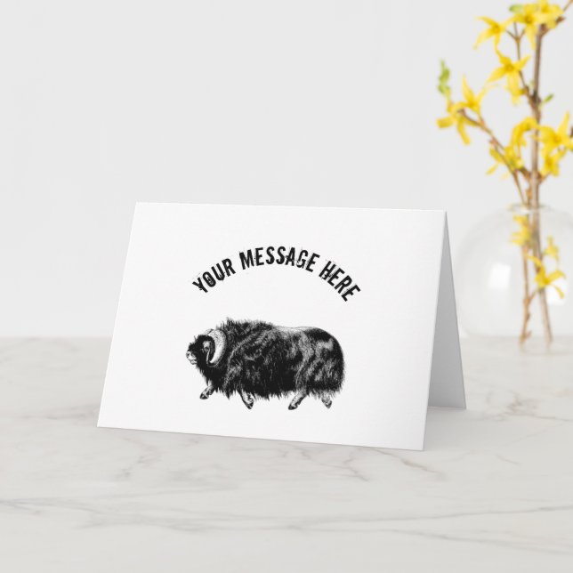 Tarjeta Ilustracion Muskox negro personalizado (flor amarilla)