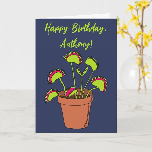 Tarjeta Ilustración Personalizada de Planta Venus Fly Trap (flor amarilla)