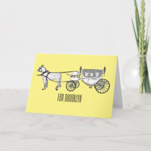Tarjeta ilustracion personalizado de caballos y carruajes 