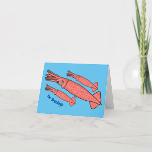Tarjeta Ilustracion personalizado de calamar rosa feliz