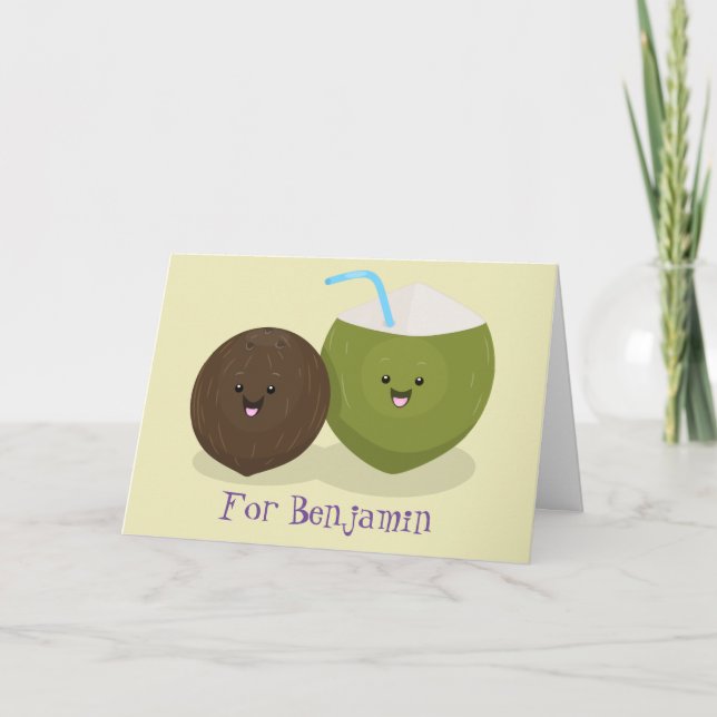 Tarjeta Ilustracion personalizado de cocos kawaii alegres (Anverso)