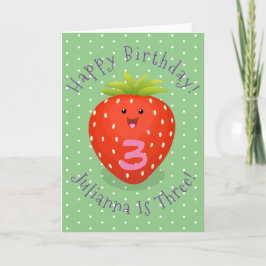 Tarjeta ilustracion personalizado de fresa cute kawaii