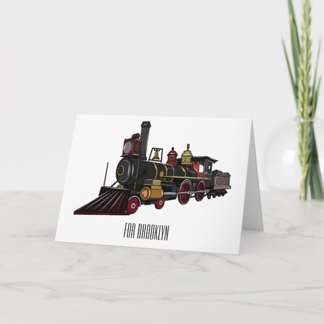 Tarjeta Ilustracion personalizado de locomotora de vapor (Anverso)