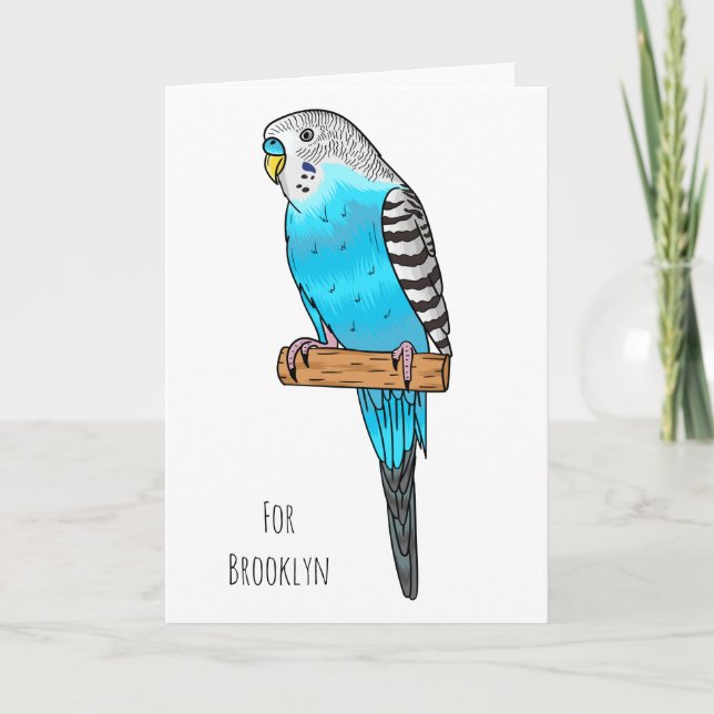Tarjeta Ilustracion personalizado de pájaro budgerigar azu (Anverso)
