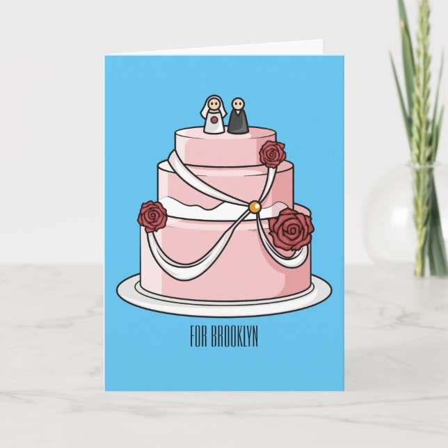 Tarjeta ilustracion personalizado de pastel boda (Anverso)