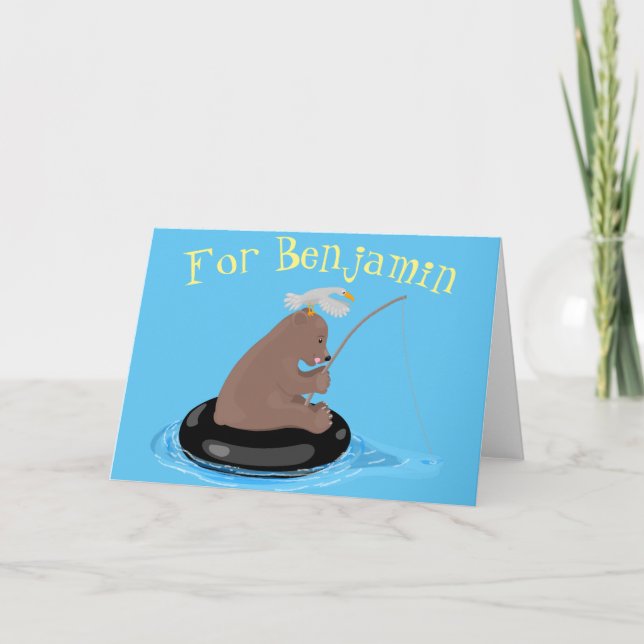 Tarjeta Ilustracion personalizado de pesca de oso blanco (Anverso)