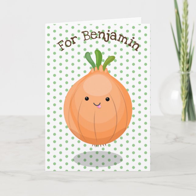 Tarjeta Ilustracion personalizado verde de cebolla marrón  (Anverso)