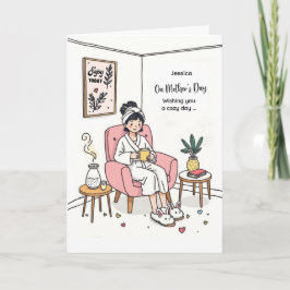 Tarjeta Ilustración Relajante del Día de la Madre Hija