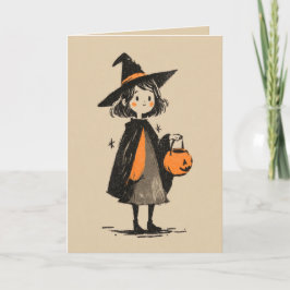 Tarjeta Ilustracion retro de brujas espeluznante Halloween