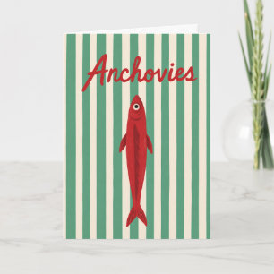 Tarjeta Ilustración Retro de Sardina de Anchoa de Pescado