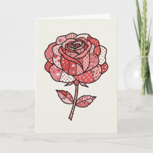 Tarjeta Ilustración Romántica de Rosa con Parche de Rojo y