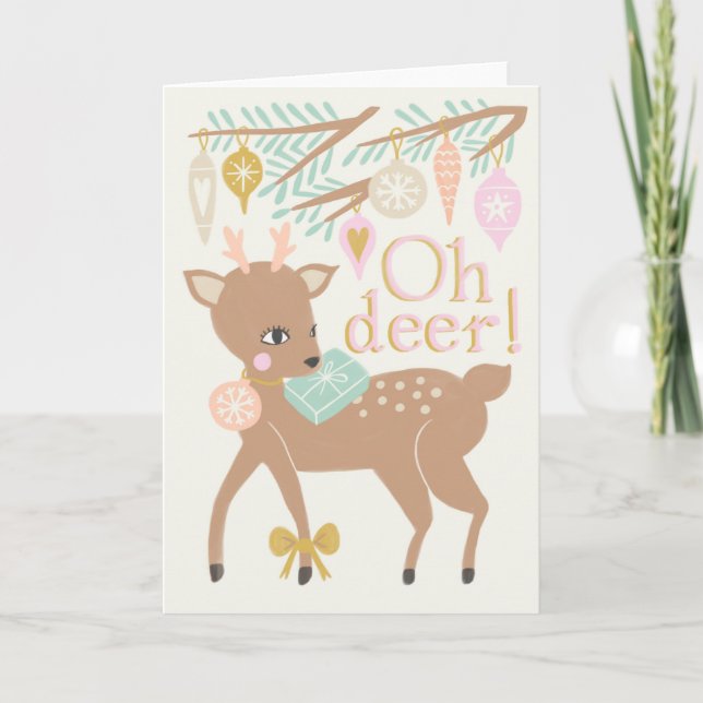Tarjeta Ilustracion rosa de crema de reno de Navidad vinta (Anverso)