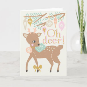 Tarjeta Ilustracion rosa de crema de reno de Navidad vinta