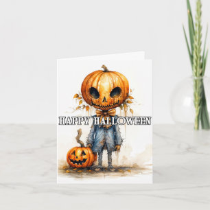 Tarjeta Ilustracion Scarecrow de calabaza Feliz Hallowee
