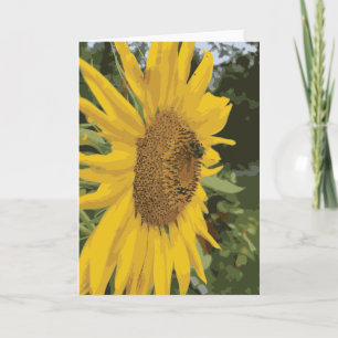 Tarjeta Ilustracion Sunflower Bumblebee Flor Amarillo