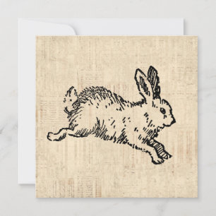 Tarjeta Ilustración Vintage de Conejo Bunny Adorable Arte 
