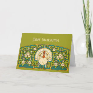 Tarjeta Ilustración Vintage de Pavo Art Nouveau