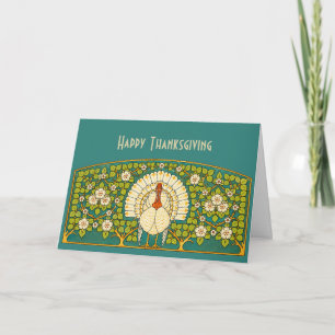 Tarjeta Ilustración Vintage de Pavo Art Nouveau