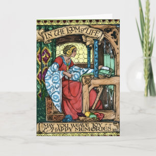 Tarjeta Ilustración Vintage del Telar de la Vida   Artes y