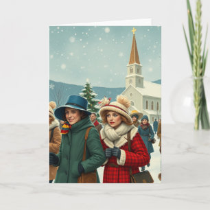 Tarjeta Ilustración vintage personas saliendo de la iglesi