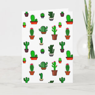 Tarjeta Ilustraciones de cactus lindos Patrón Blanco