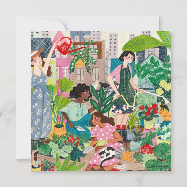 Tarjeta Ilustraciones de mujeres jardinera urbanas agradec (Anverso)