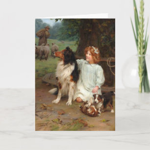 Tarjeta Ilustraciones del vintage - chica y sus collies,