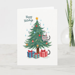 Tarjeta Ilustrada Cute Cat In Christmas Tree