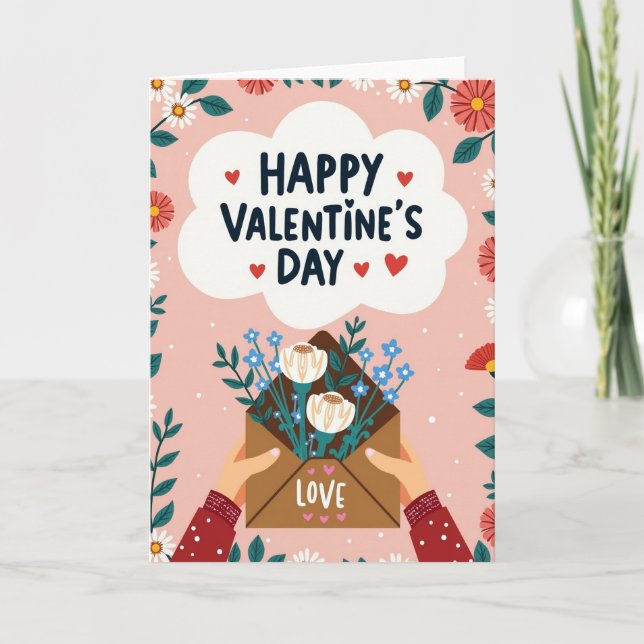 Tarjeta ilustrada del día de San Valentín rosa (Anverso)