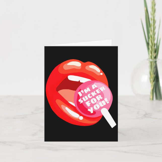 Tarjeta I'm A Sucker For You Red Lips Candy Lollip Valenti (Anverso)