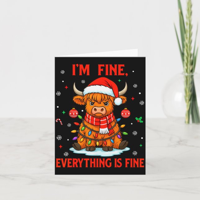 Tarjeta I'm Fine Everything Is Fine Christmas Highland Cow (Anverso)