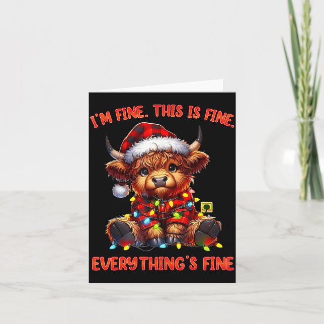 Tarjeta I'm Fine Everything Is Fine Christmas Highland Cow (Anverso)