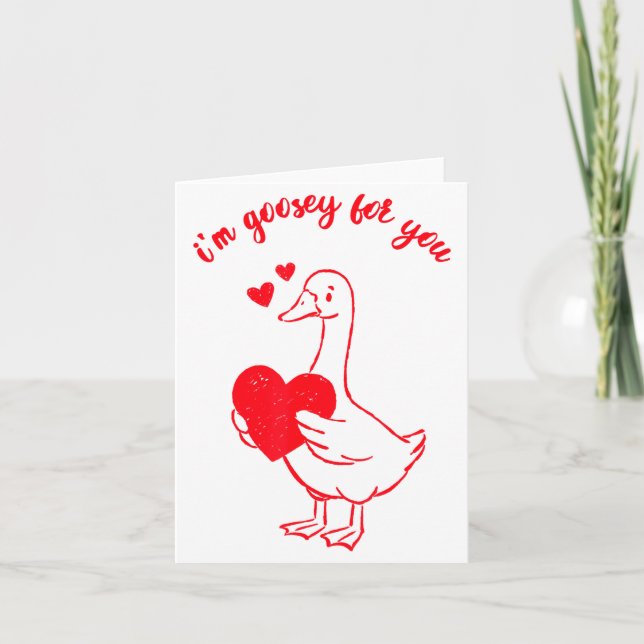 Tarjeta I'm Goosey For You Valentine Goose Hearts Minimal  (Anverso)