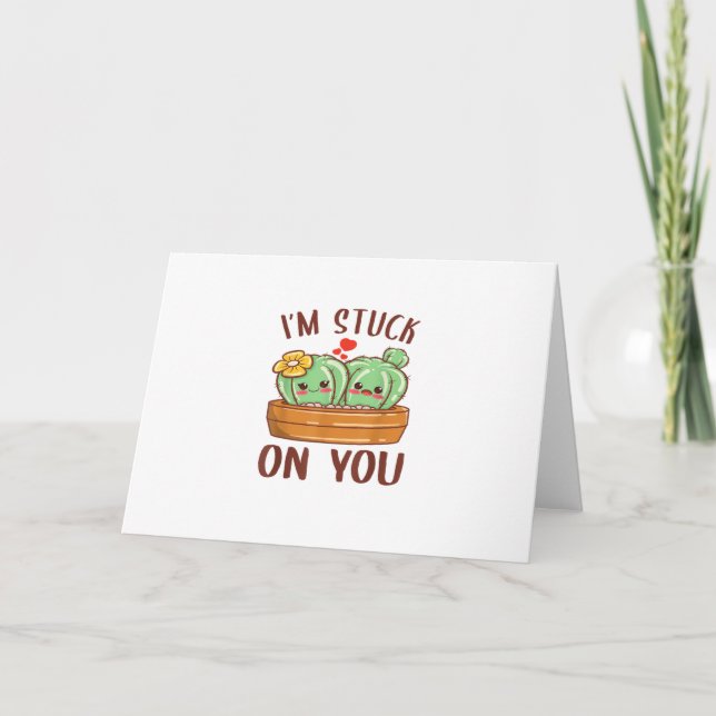 Tarjeta Im Stuck On You Cactus Succulent Valentines Day Cu (Anverso)