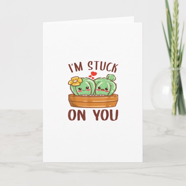 Tarjeta Im Stuck On You Cactus Succulent Valentines Day Cu (Anverso)