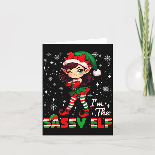 Tarjeta Im The Sy Elf Cute Snowflake Christmas Xmas Girl W (Anverso)