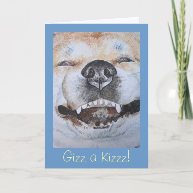 Tarjeta imagen del lindo y gracioso perro sonriente akita (Anverso)
