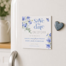 Tarjeta imán de bodas Campanilla Azul para guardar