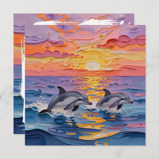 Tarjeta Impasto Dolphins and Ocean Waves | Thinking of You (Anverso / Reverso)