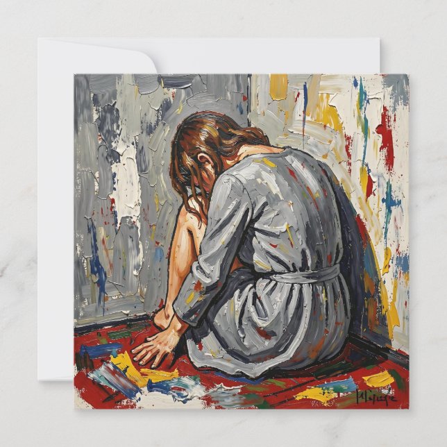 Tarjeta Impasto Oil of Woman Sad, Sick Depressed Emotional (Anverso)