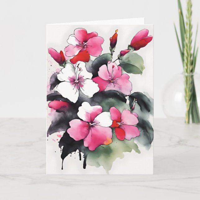 Tarjeta Impatiens - Watercolor flowers (Anverso)