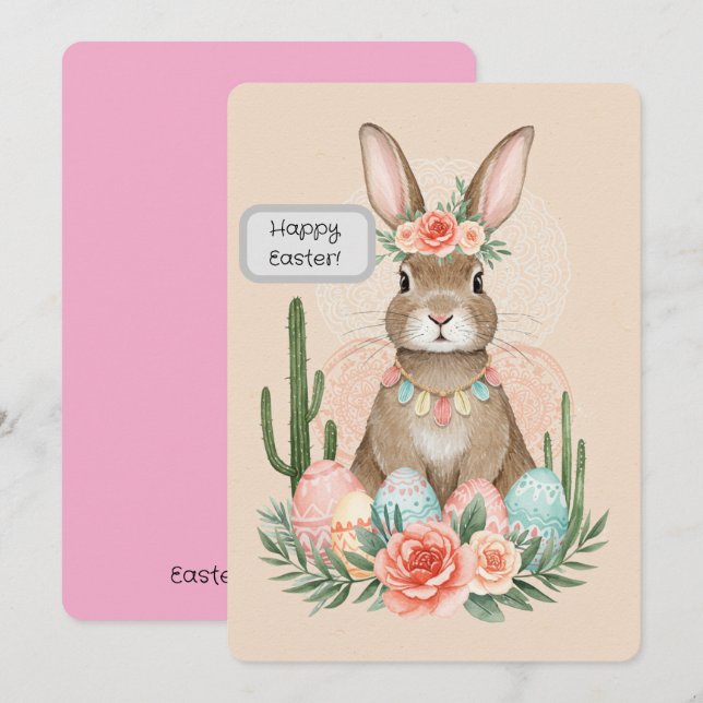 Tarjeta Impresa Boho Easter Bunny - Impresionante (Anverso / Reverso)