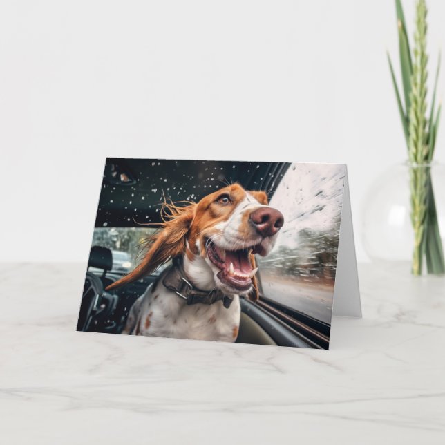 Tarjeta Impresión artística de perro emocionado en un pase (Anverso)