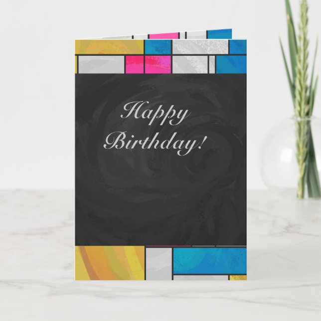 Tarjeta Impresión azul rosa amarillo mondriano (Anverso)